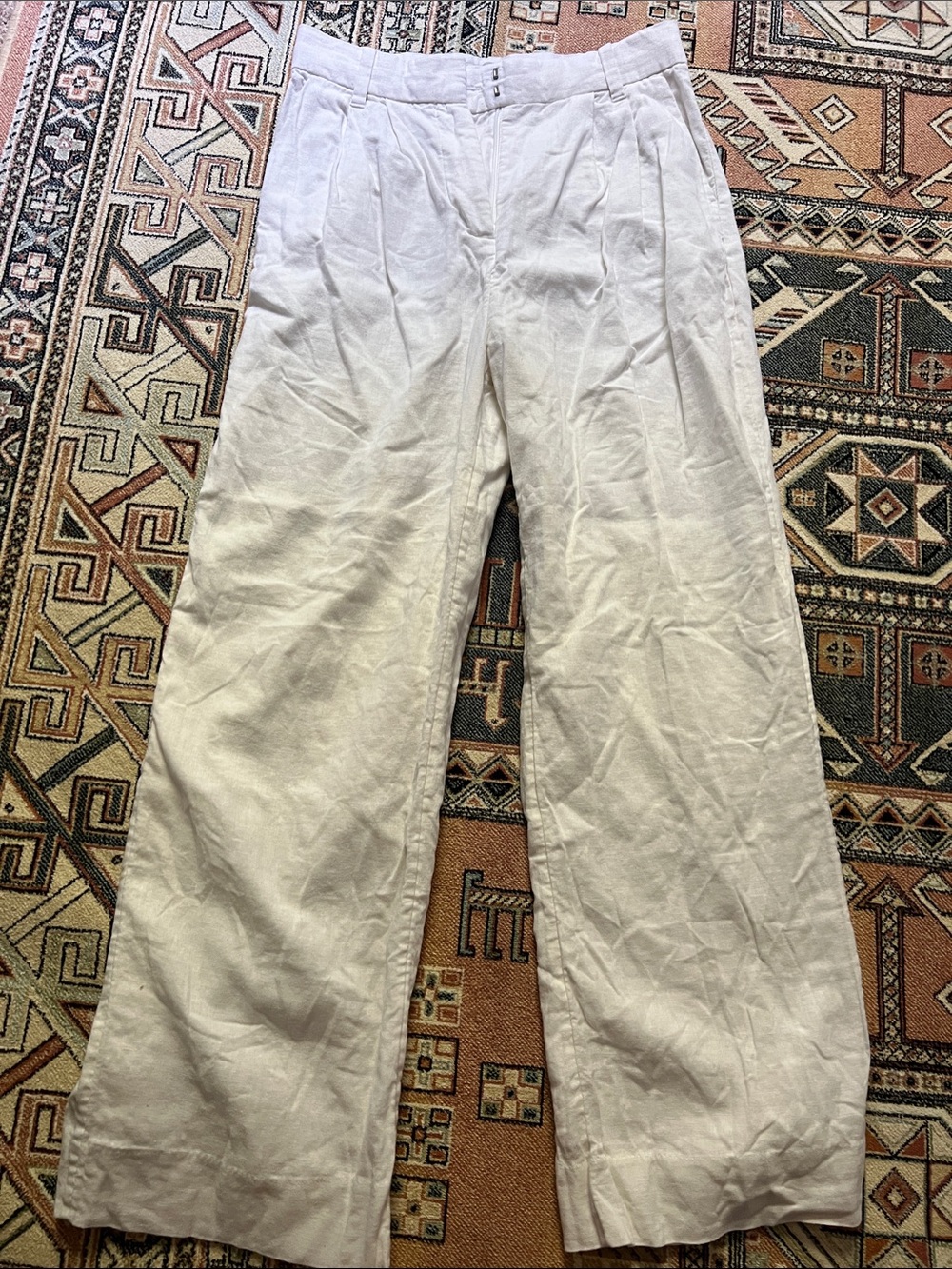 Abercrombie & Fitch White Wide-Leg Linen Blend Pants